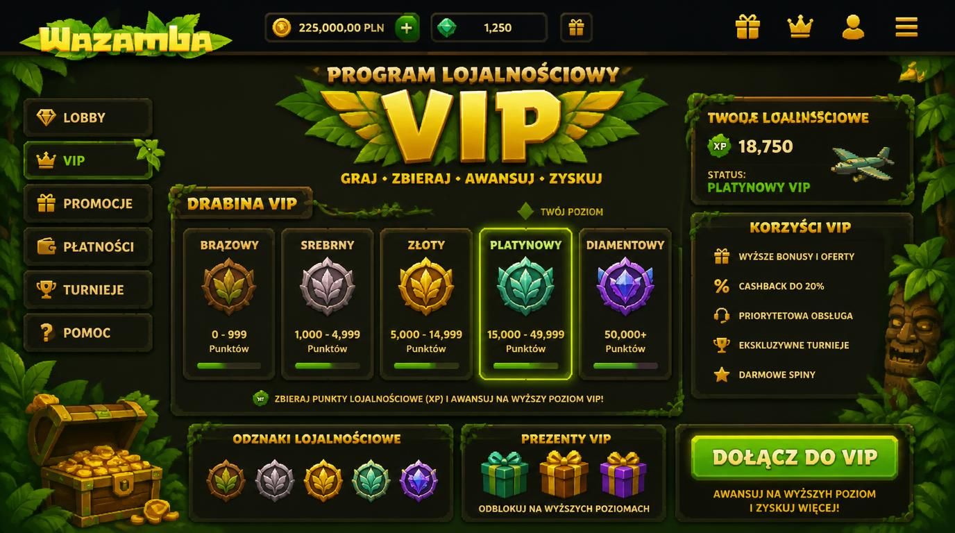 Gracz wspina się po poziomach VIP, zdobywa odznaki i korzyści