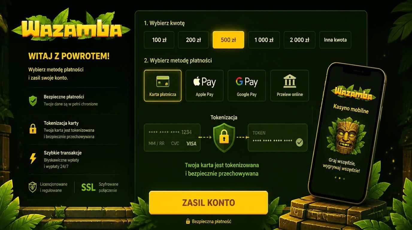 Widok opcji płatności mobilnych typu Apple Pay i Google Pay w aplikacji kasyna